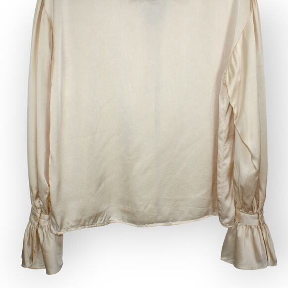 (S) Vintage SanFranciscoClothing Silk Charmeuse Ruffle Peasant Blouse Butter - Picture 8 of 9